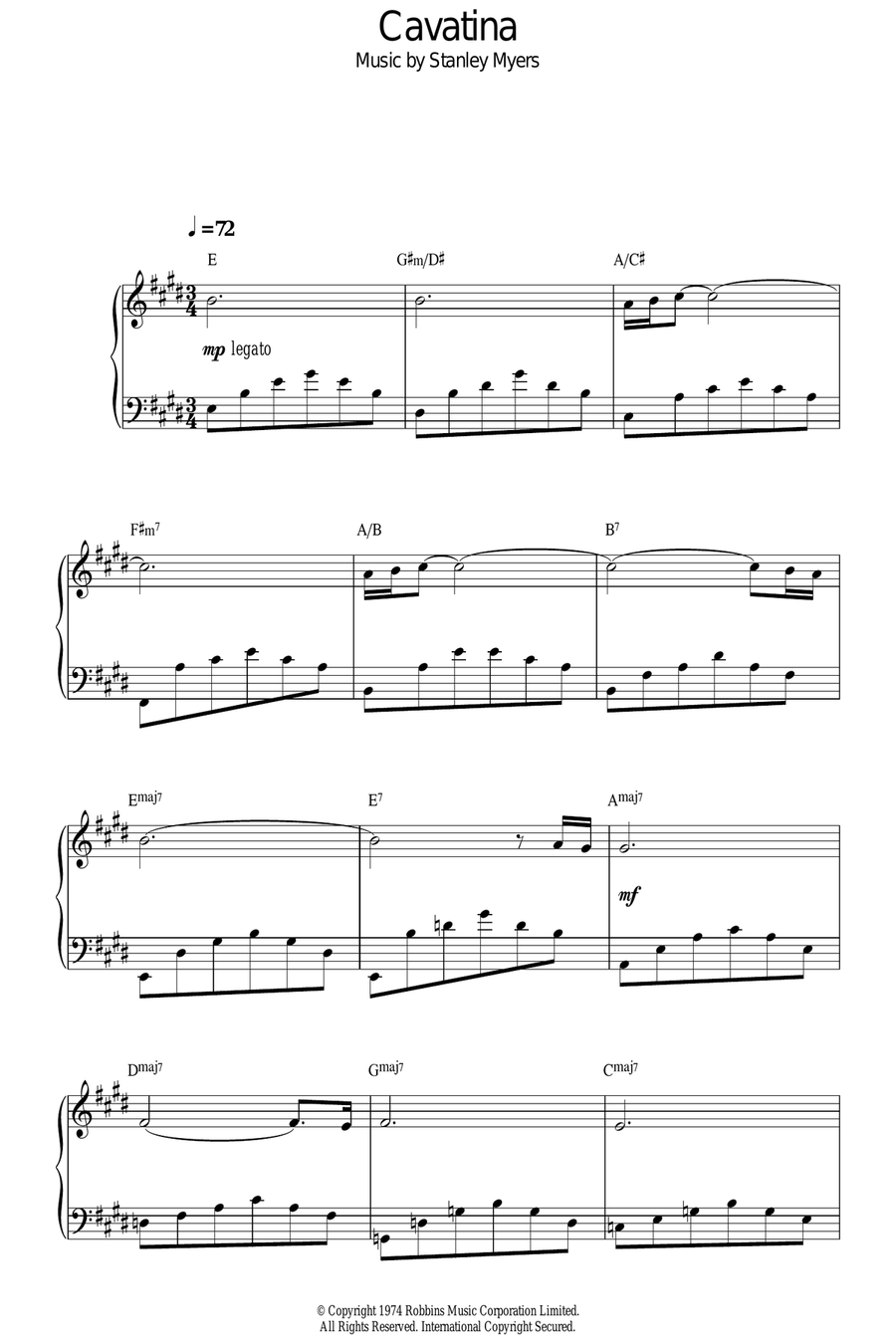 Cavatina (from The Deer Hunter) Piano Solo scores gallery preview page 1