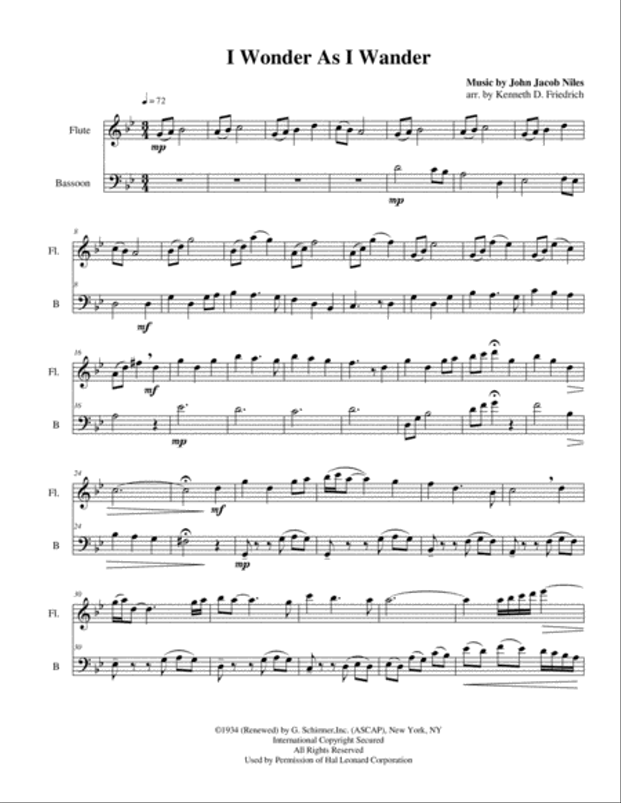I Wonder As I Wander I Wonder As I Wander Woodwind Duet scores gallery preview page 1