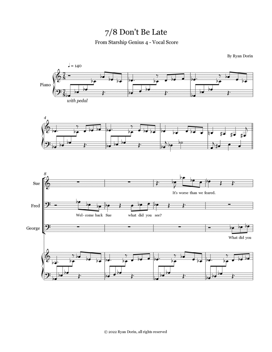 7/8 Don't Be Late: Starship Genius 4 Vocal Score Piano, Vocal, Guitar scores gallery preview page 1