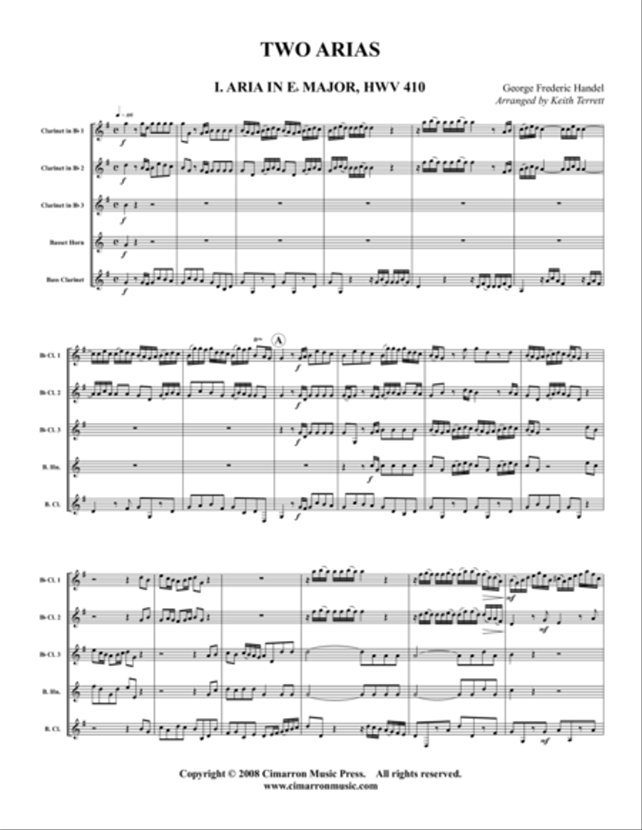Two Arias Clarinet Choir scores gallery preview page 1
