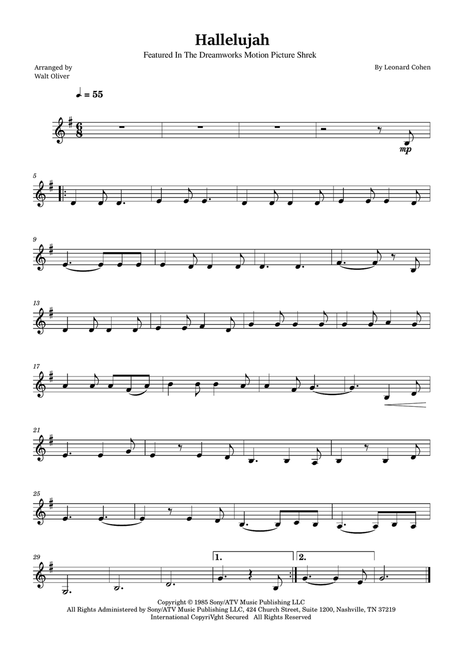 Hallelujah B-Flat Clarinet scores gallery preview page 1