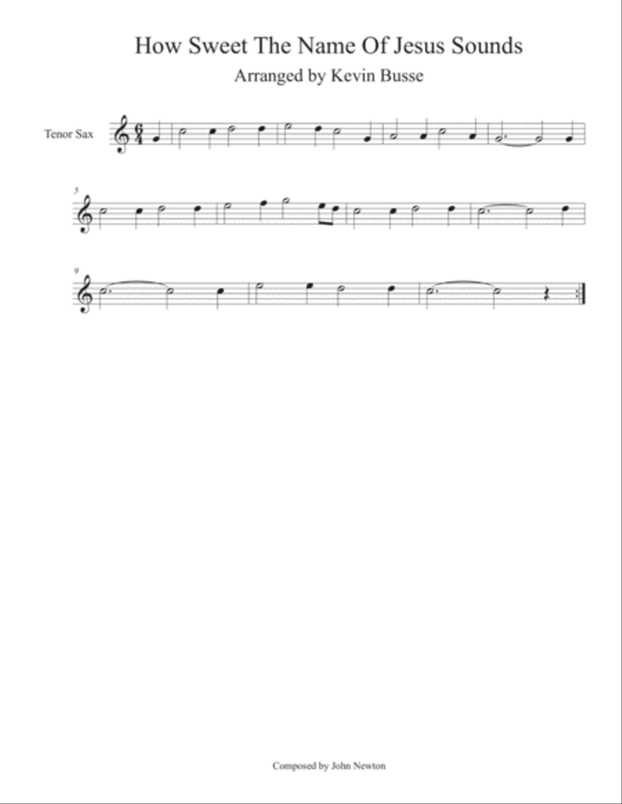 How Sweet The Name Of Jesus Sounds (Easy key of C) - Tenor Sax