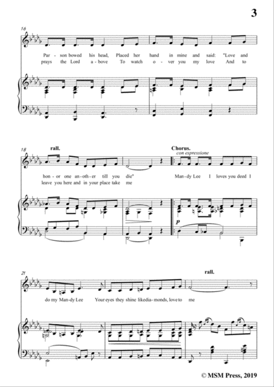 Thurland Chattaway-Mandy Lee,in D flat Major,for Voice and Piano Voice Solo scores gallery preview page 5
