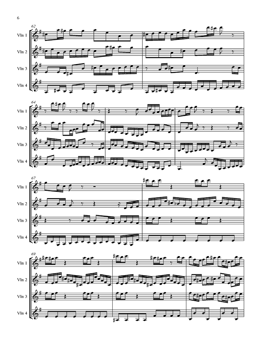 Brandenburg Concerto No. 3 by JS Bach for Four Violins with score & parts Violin Solo scores gallery preview page 6