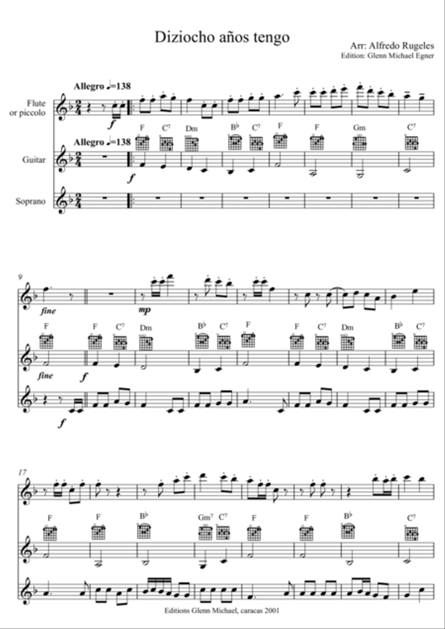 Sefardi song 18 anos tengo Small Ensemble scores gallery preview page 1