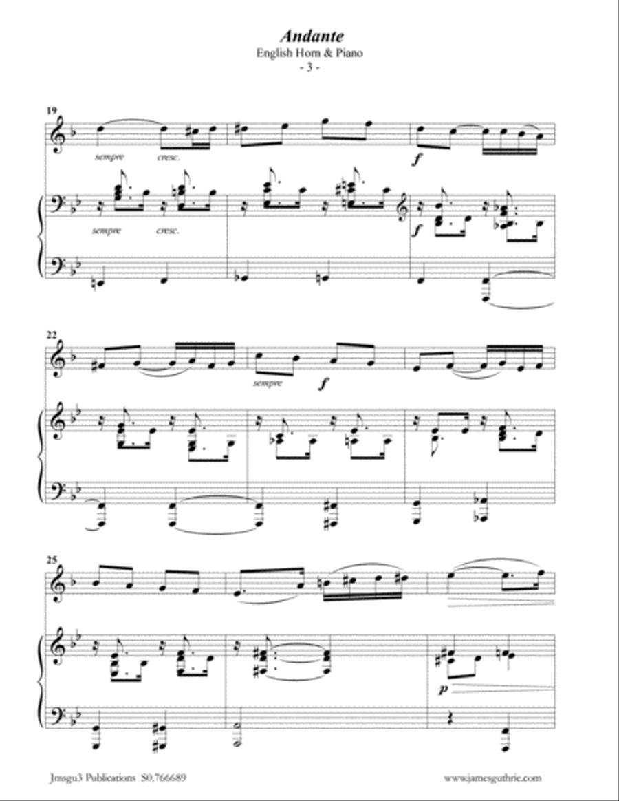 Fauré: Andante Op. 75 for English Horn & Piano English Horn scores gallery preview page 3