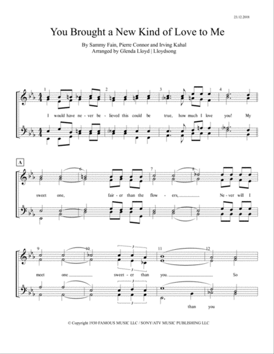You Brought A New Kind Of Love SSAA scores gallery preview page 1