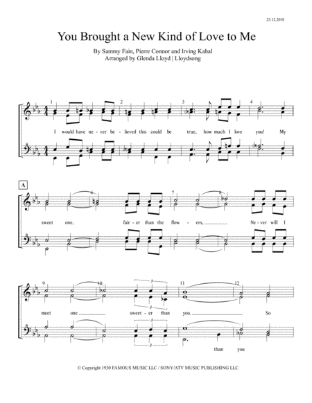 You Brought A New Kind Of Love by Sammy Fain SSAA - Digital Sheet Music