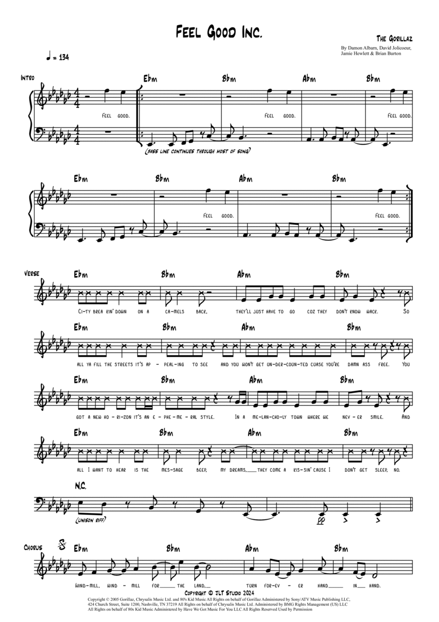 Feel Good Inc Piano scores gallery preview page 1