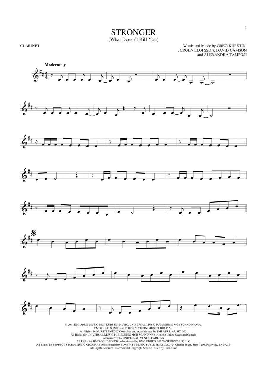 Stronger (What Doesn't Kill You) Clarinet Solo scores gallery preview page 1