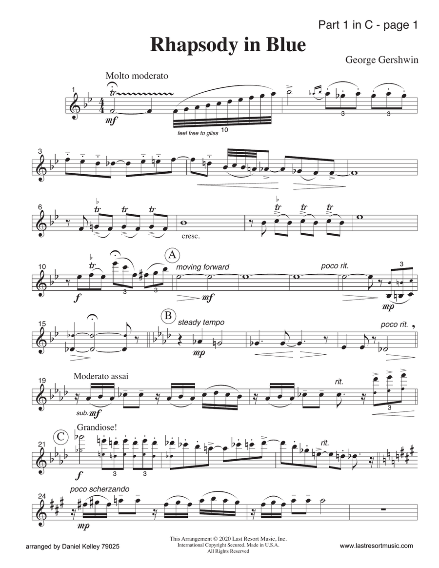 Rhapsody in Blue for String Quartet or Wind Quartet (Mixed Quartet, Double Reed Quartet, or Clarinet Chamber Orchestra scores gallery preview page 3