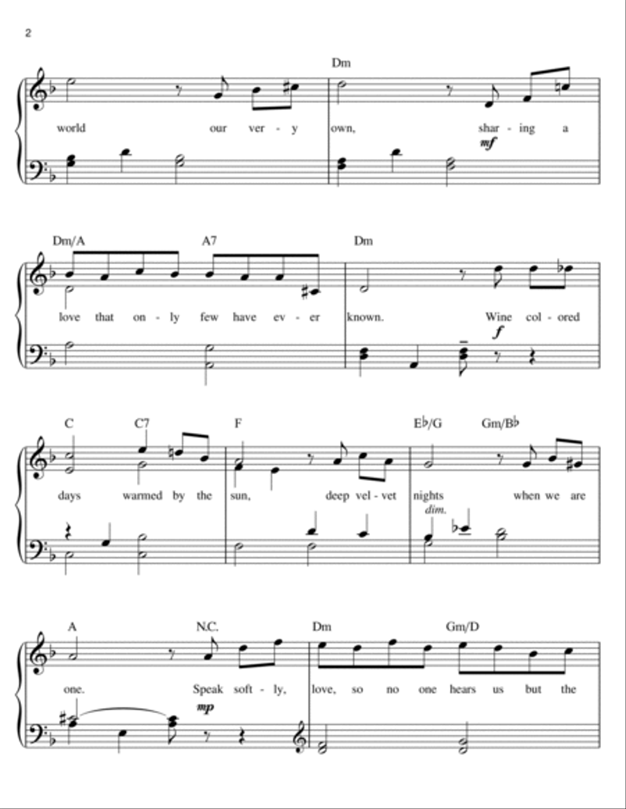Speak Softly, Love (Love Theme) Easy Piano scores gallery preview page 2