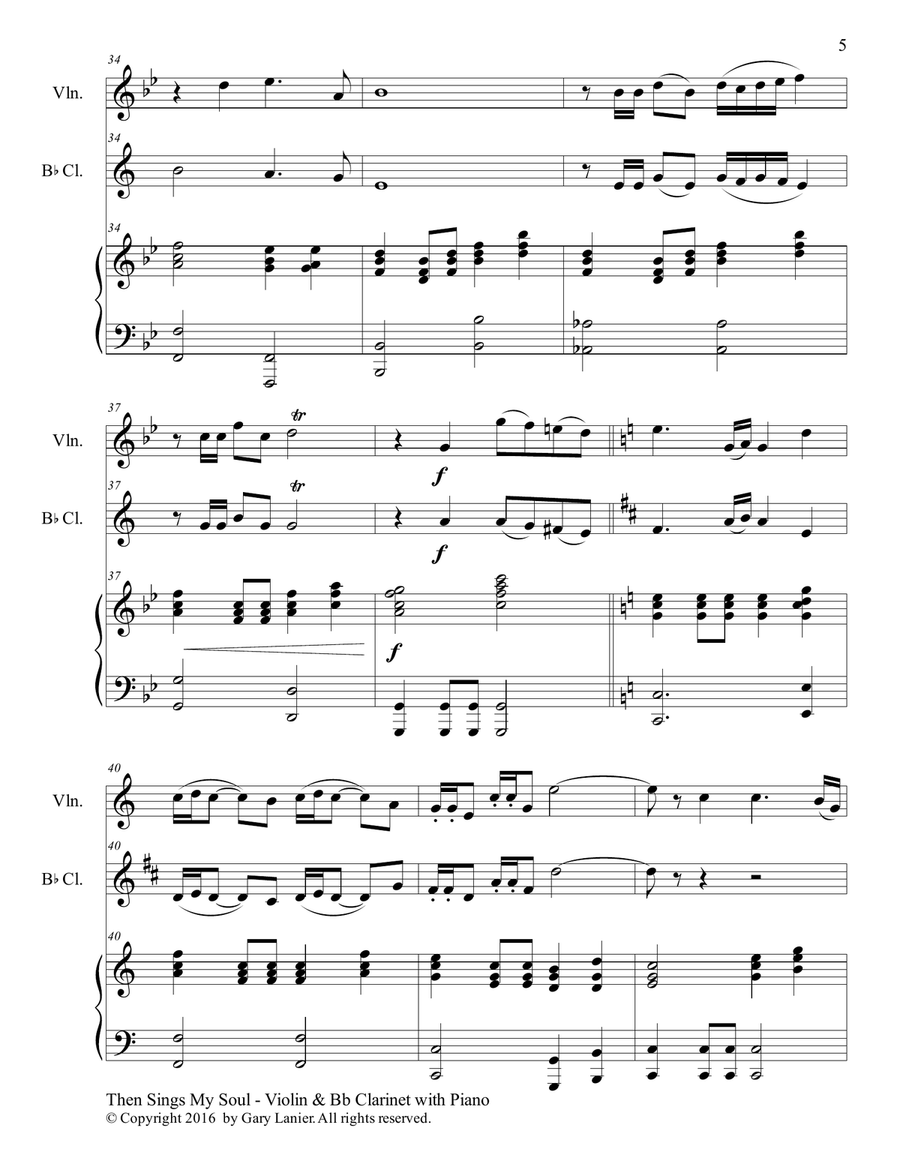Trios for 3 GREAT HYMNS (Violin & Bb Clarinet with Piano and Parts) B-Flat Clarinet scores gallery preview page 6