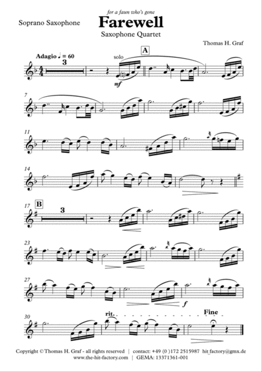 Farewell - Ballad - Saxophone Quartet Saxophone Quartet scores gallery preview page 3
