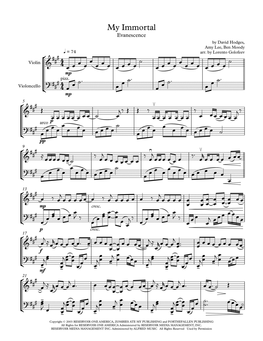My Immortal String Duet scores gallery preview page 1