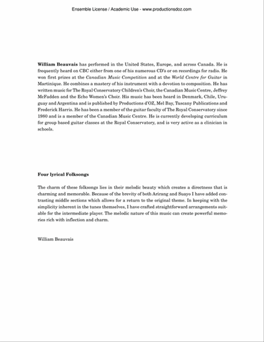 Four Lyrical Folksongs Classical Guitar scores gallery preview page 2