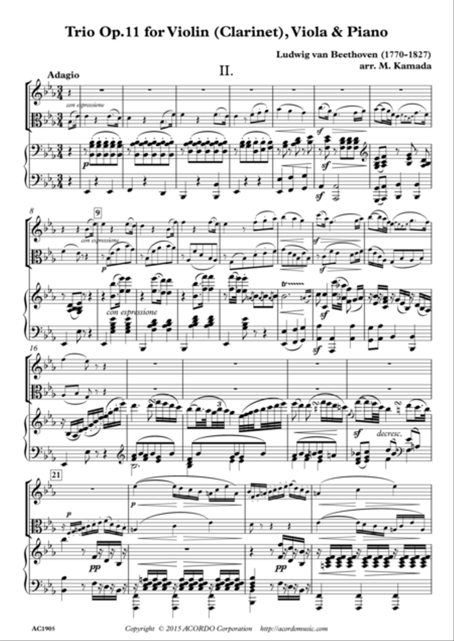 Adagio from Trio Op.11 for Violin (Clarinet), Viola & Piano Small Ensemble scores gallery preview page 1