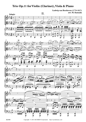 Adagio from Trio Op.11 for Violin (Clarinet), Viola & Piano