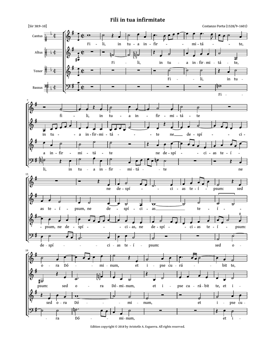 Fili in tua infirmitate (Porta) 4-Part scores gallery preview page 1