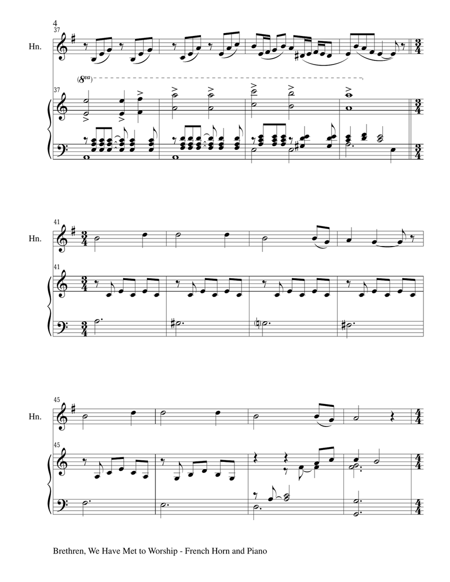 BRETHREN, WE HAVE MET TO WORSHIP (Duet – French Horn and Piano/Score and Parts) Brass Duet scores gallery preview page 4