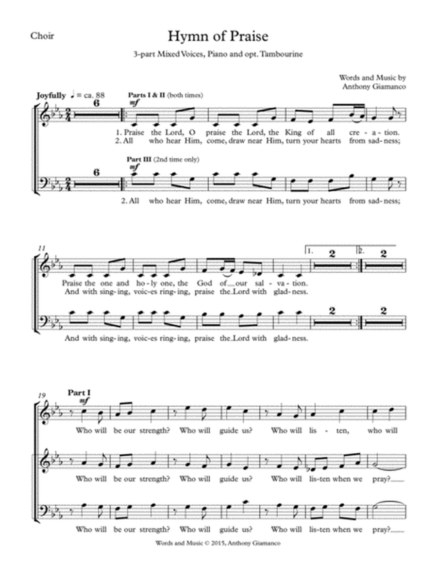 Hymn of Praise (3-part mixed choir, piano, and opt. tambourine) CHOIR EDITION