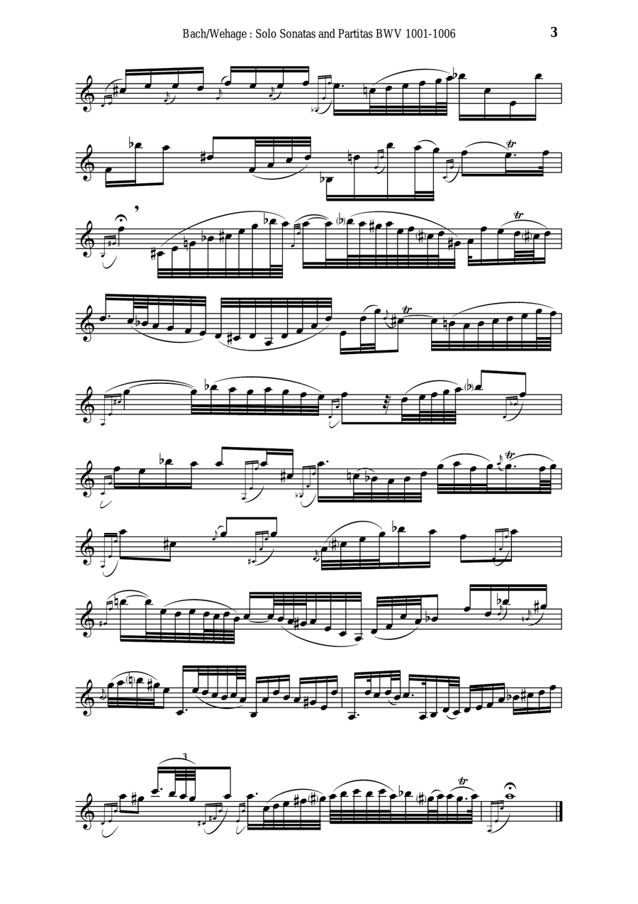 J. S. Bach: 6 Sonatas and Partitas for Solo Violin, BWV 1001-1006- arranged for solo clarinet Clarinet Solo scores gallery preview page 3