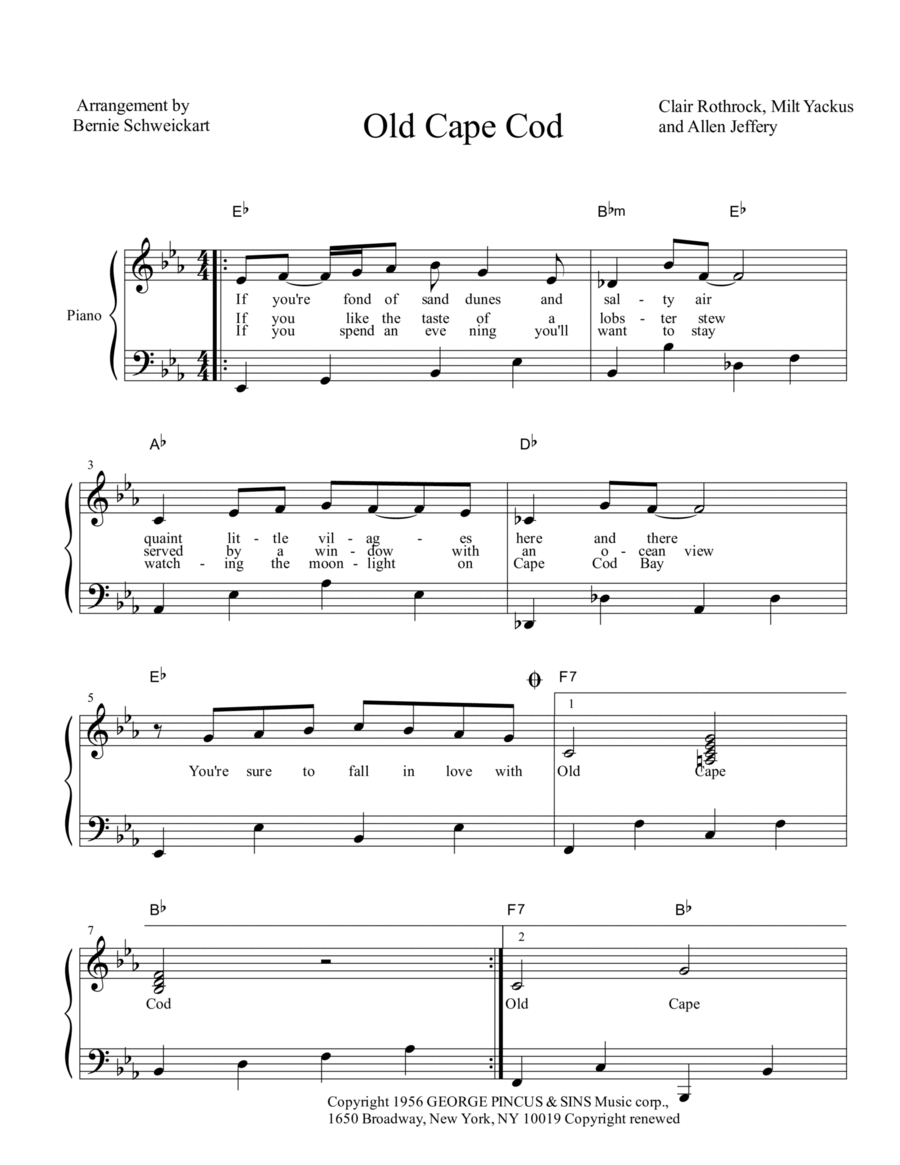 Old Cape Cod Piano Solo scores gallery preview page 1