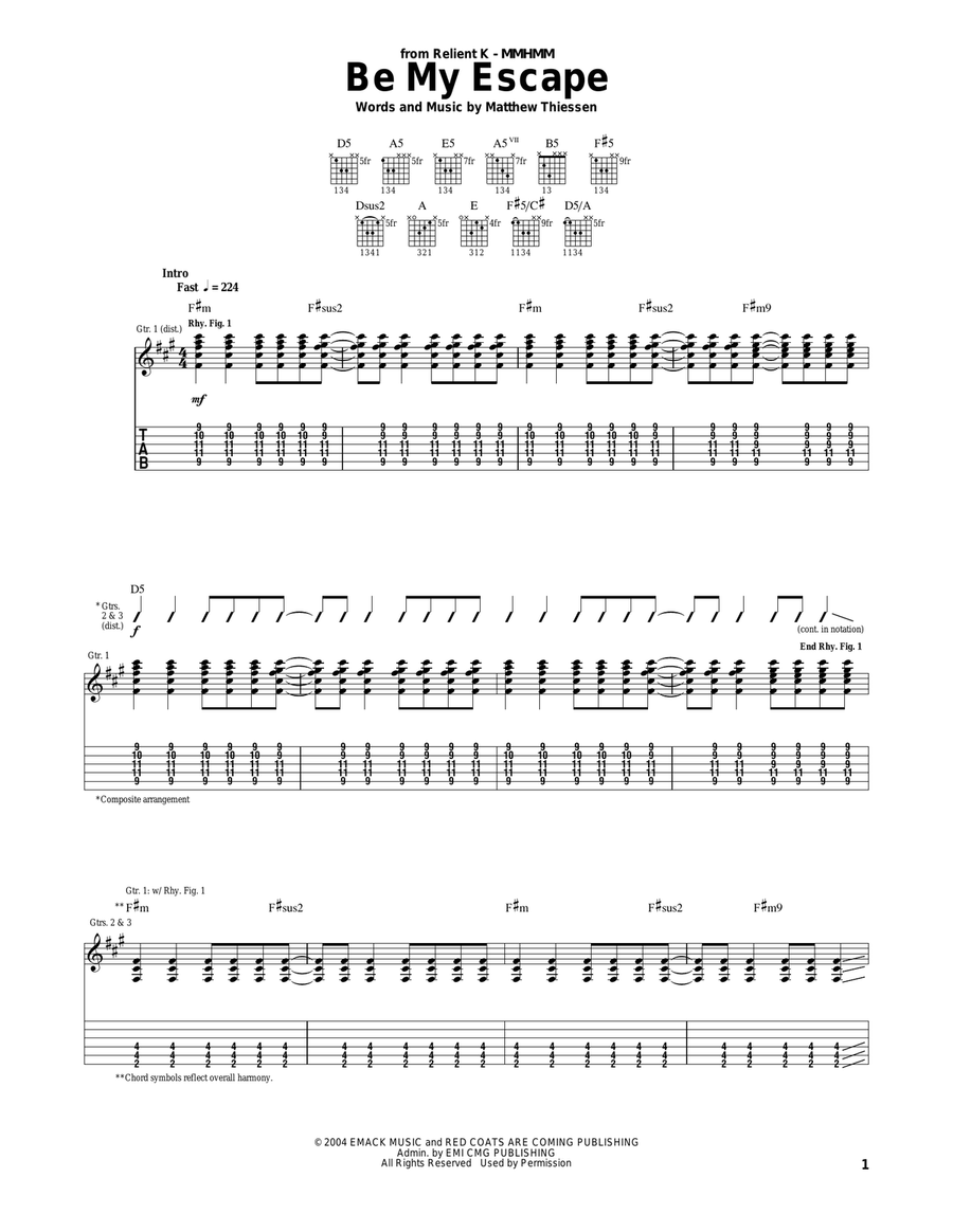 Be My Escape Acoustic Guitar scores gallery preview page 1