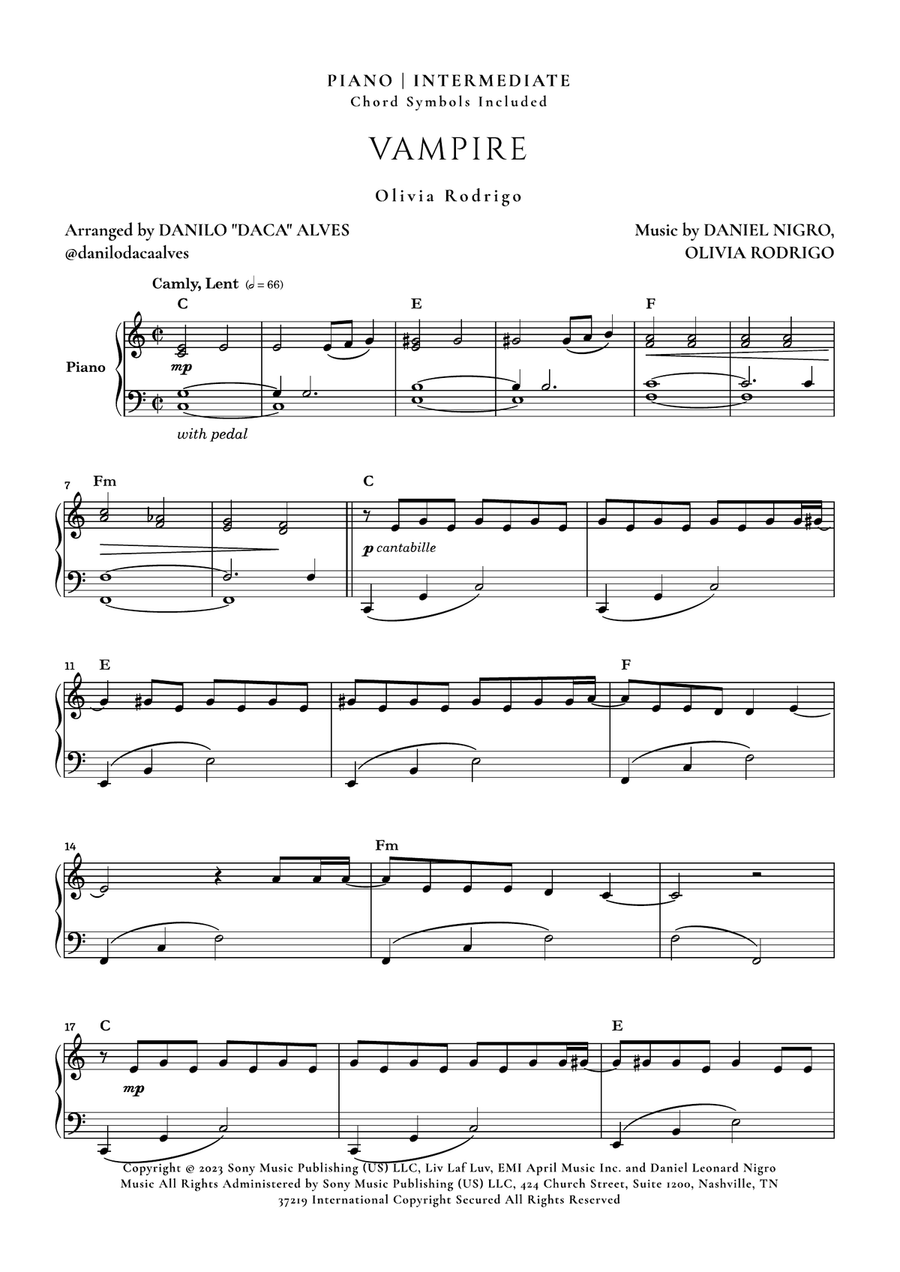 Vampire Piano Solo scores gallery preview page 1