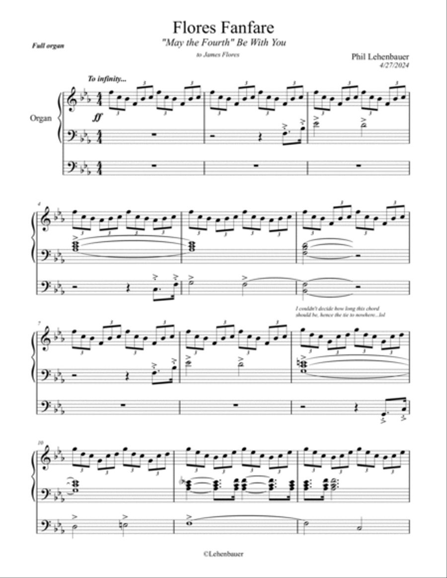 Flores Fanfare (May the Fourth Be With You), organ work by Phil Lehenbauer Organ Solo scores gallery preview page 2