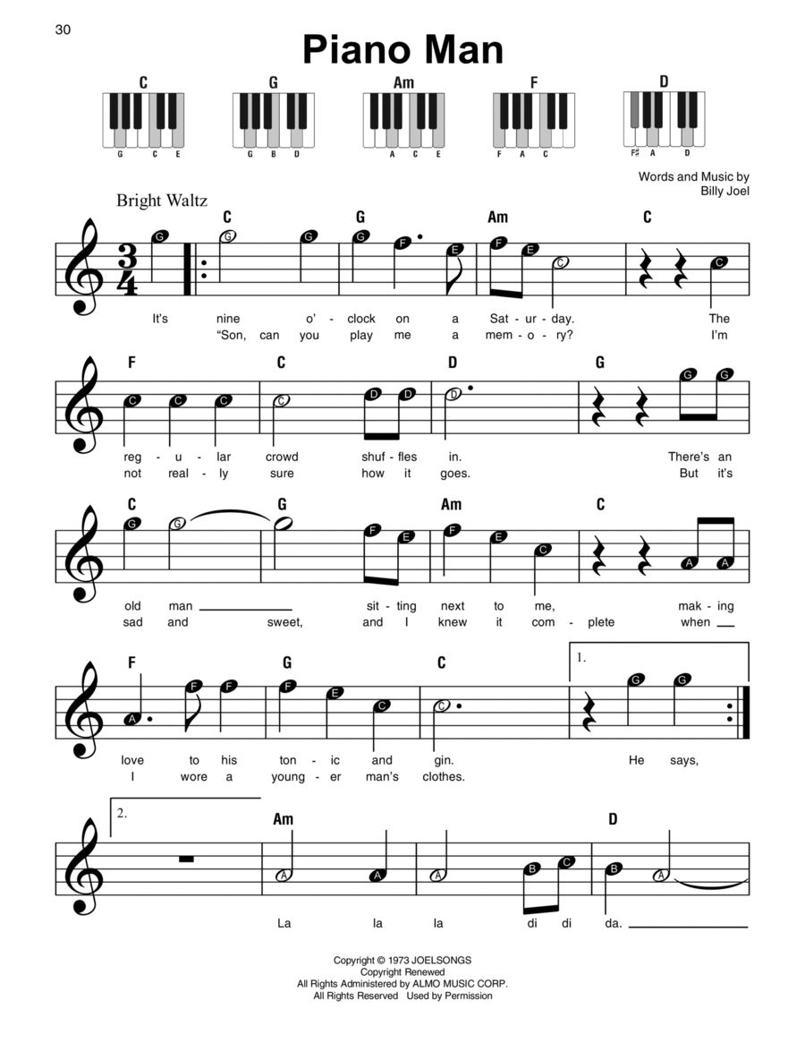 Piano Man Easy Piano scores gallery preview page 1