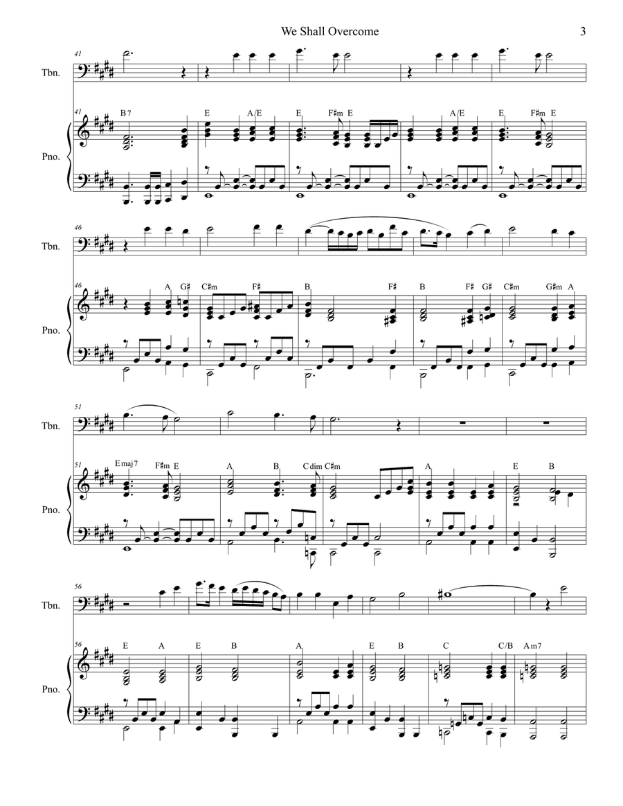 We Shall Overcome (for Trombone solo and Piano) Piano scores gallery preview page 4