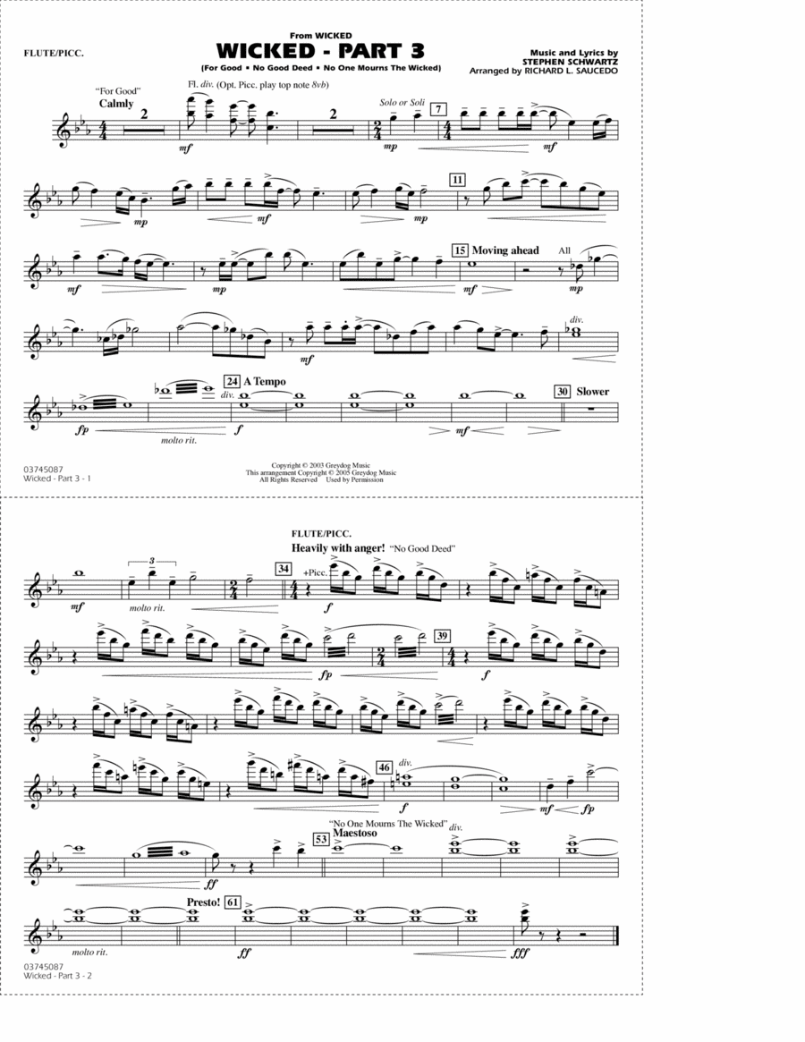 Book cover for Wicked - Part 3 (arr. Richard L. Saucedo) - Flute/Piccolo