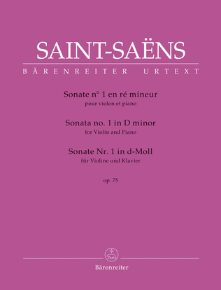 Book cover for Sonata no. 1 for Violin and Piano in D minor, op. 75
