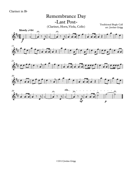 Remembrance Day. 'Last Post' (Clarinet, Horn, Viola, Cello) image number null