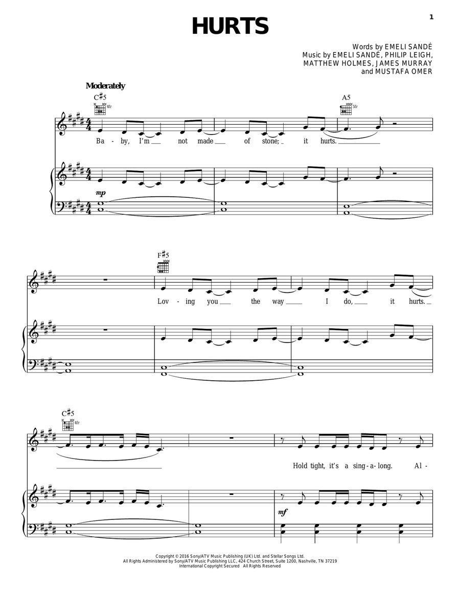 Hurts Hurts Piano, Vocal, Guitar scores gallery preview page 1