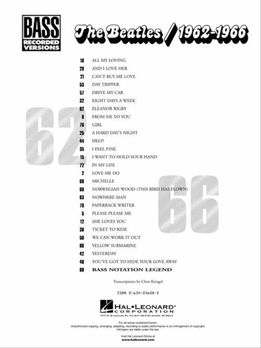 The Beatles/1962-1966 Bass Guitar Tablature scores gallery preview page 3