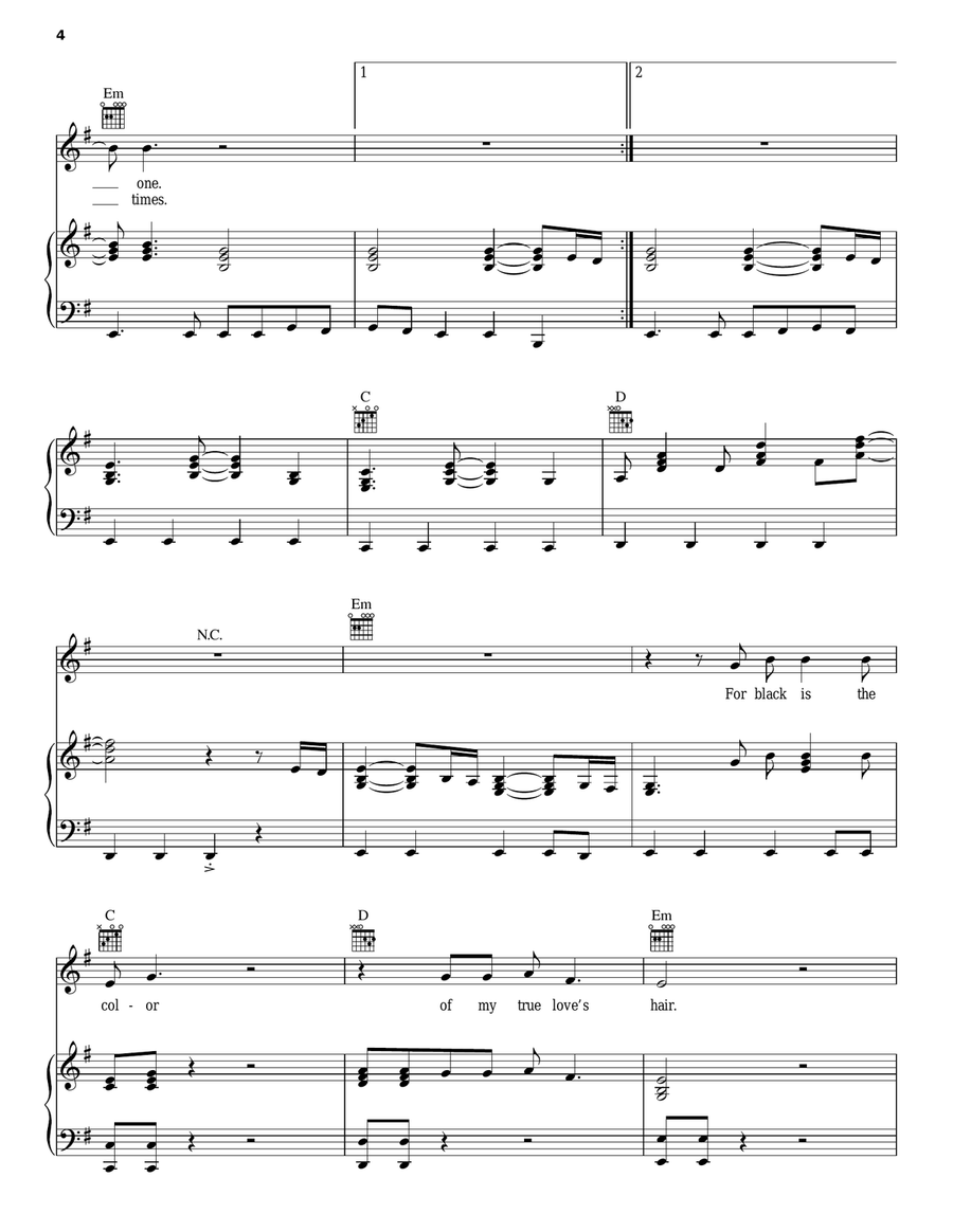 Black Is The Colour Piano, Vocal, Guitar scores gallery preview page 4