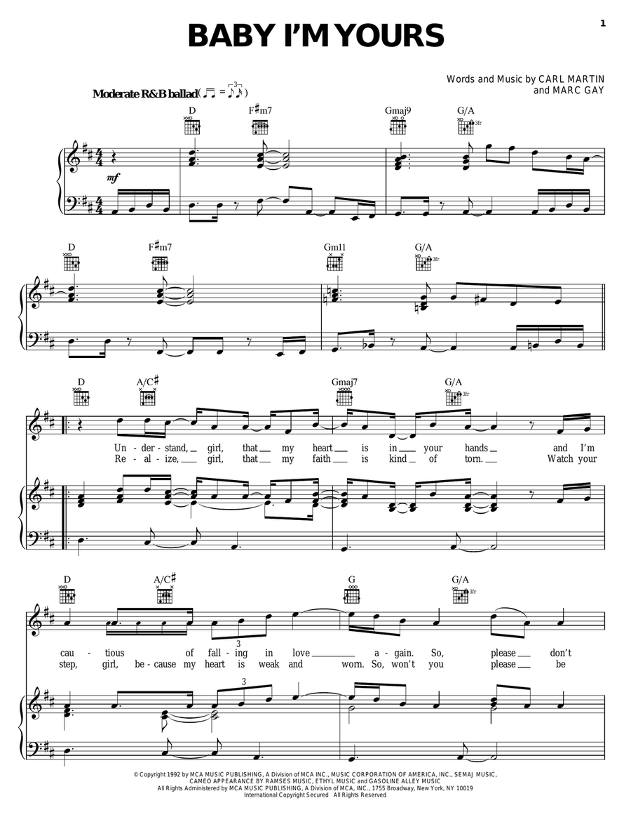Baby I'm Yours Baby I'm Yours Piano, Vocal, Guitar scores gallery preview page 1