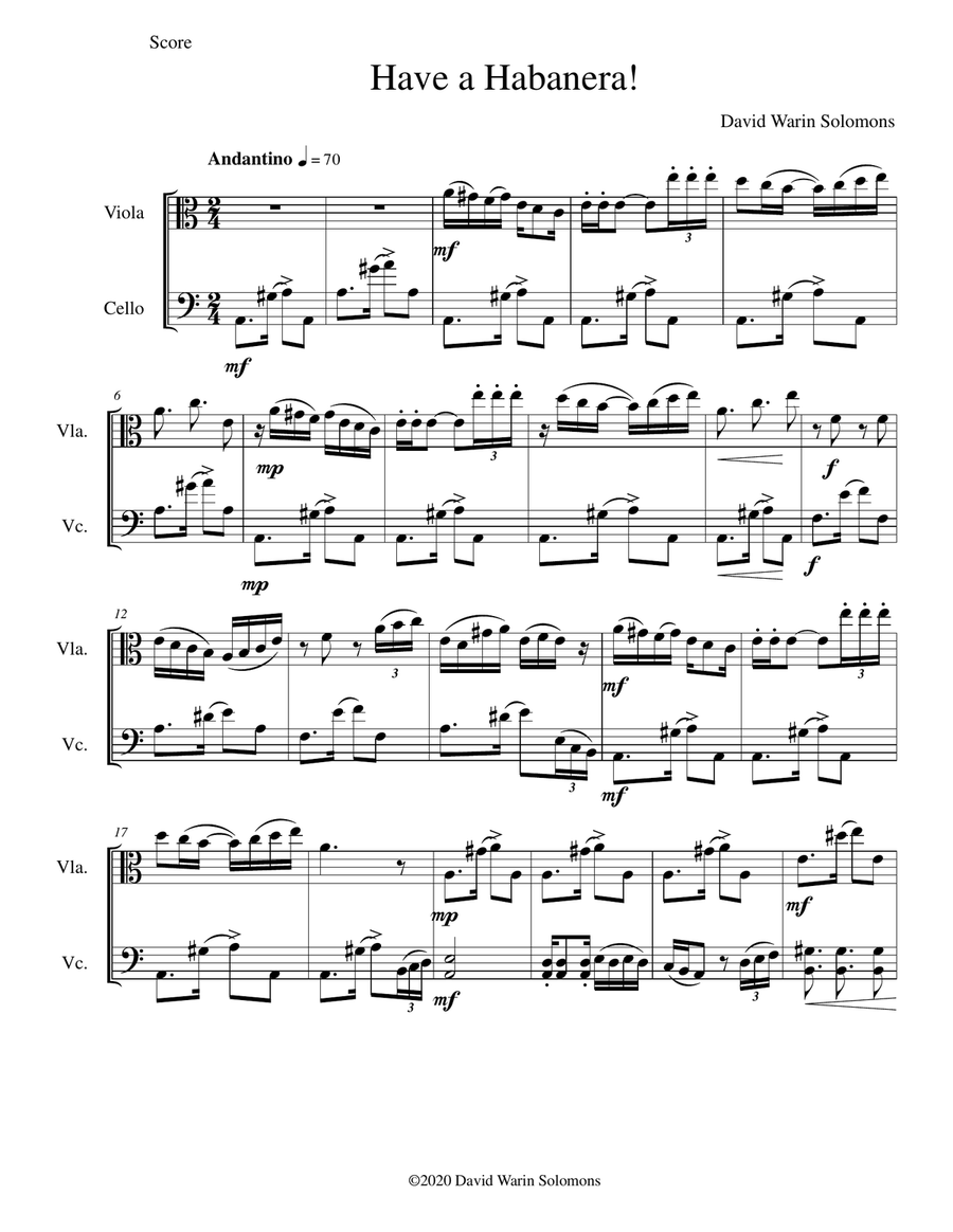 Have a habanera for viola and cello String Duet scores gallery preview page 1