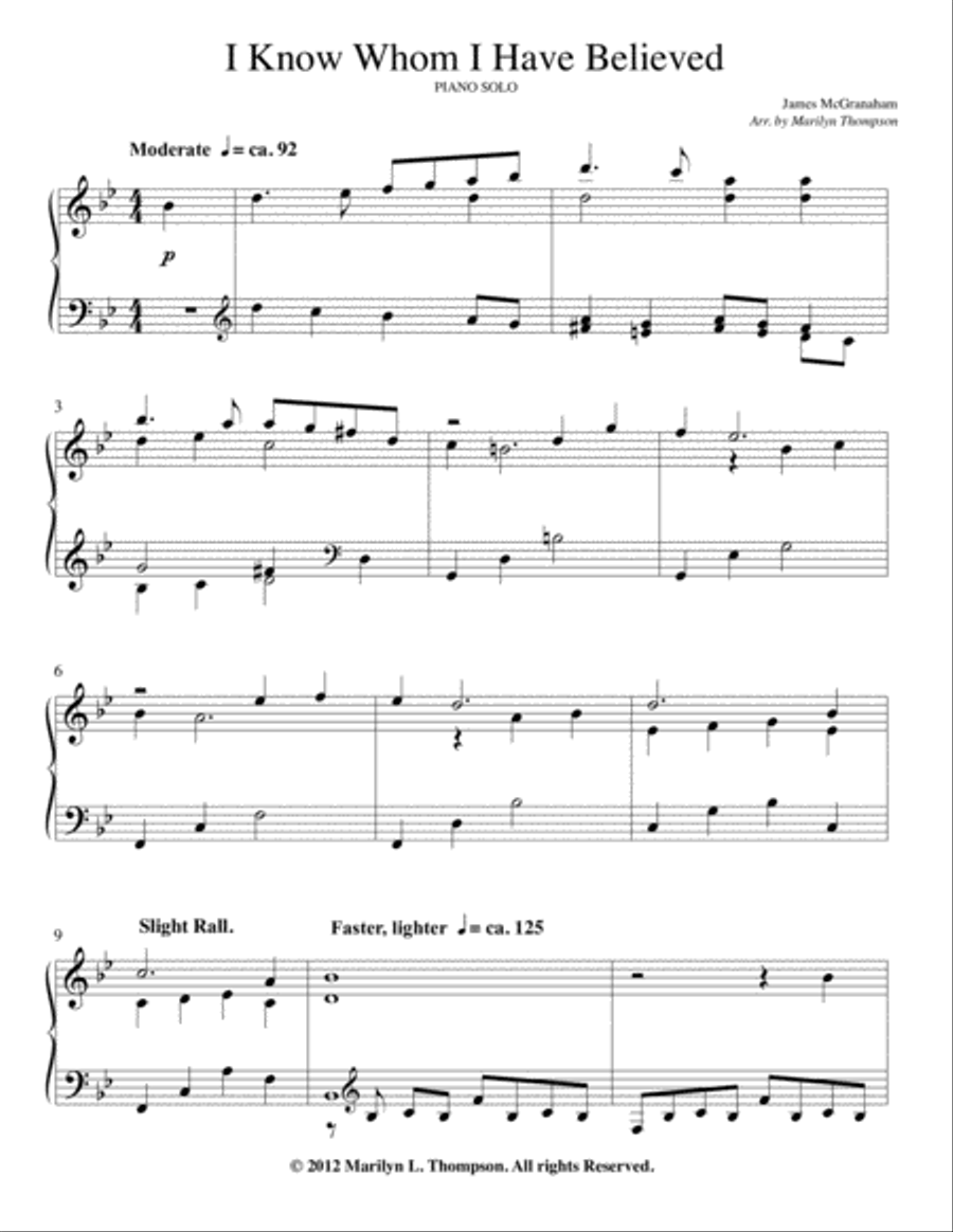 I Know Whom I Have Believed--Solo Piano.pdf Piano Solo scores gallery preview page 2