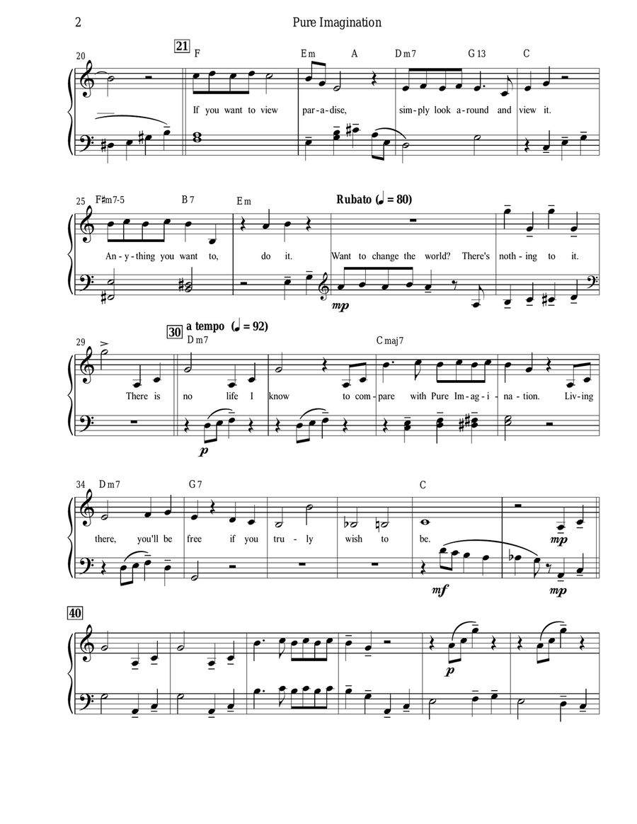 Pure Imagination Piano Solo scores gallery preview page 2