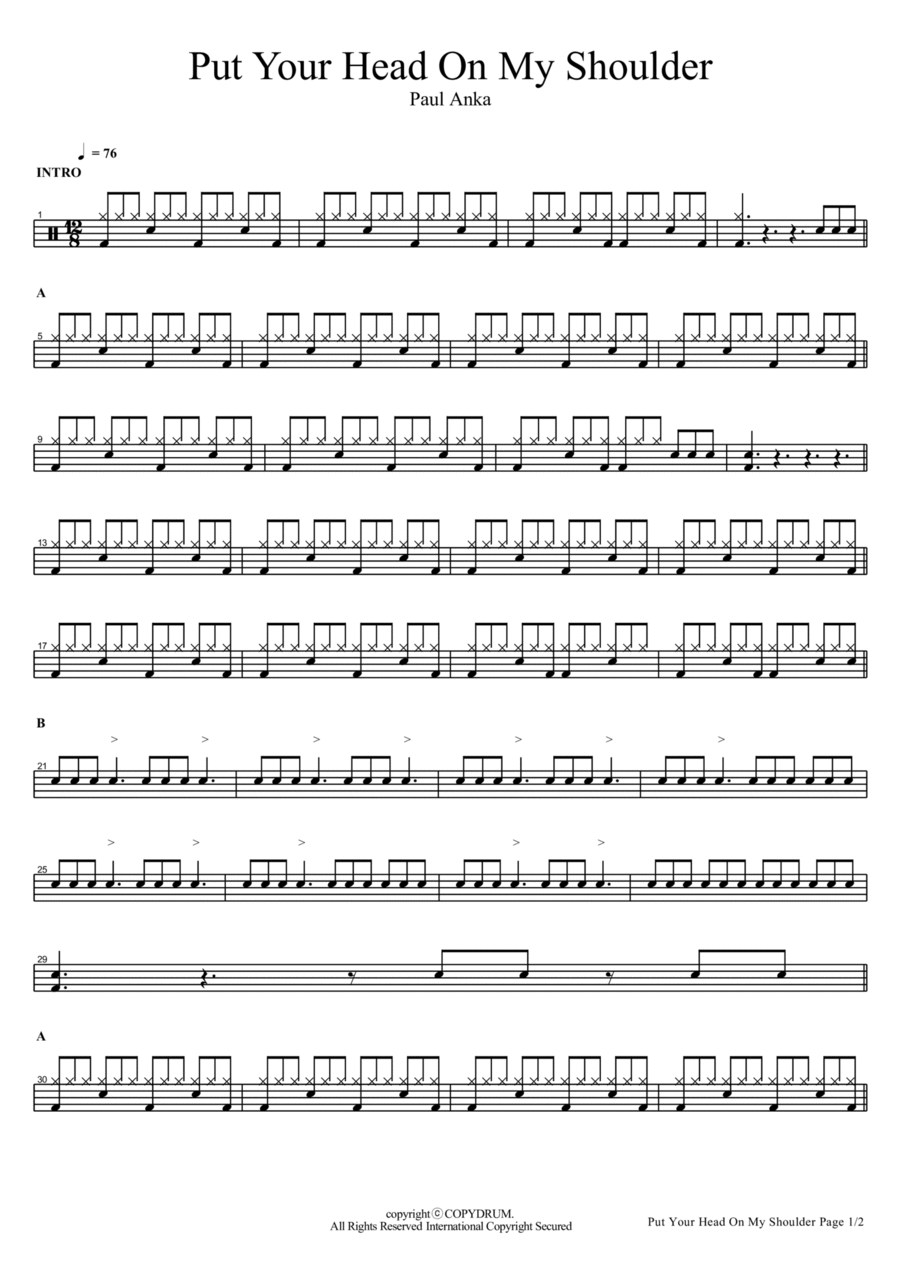 Put Your Head On My Shoulder Drum Set scores gallery preview page 1