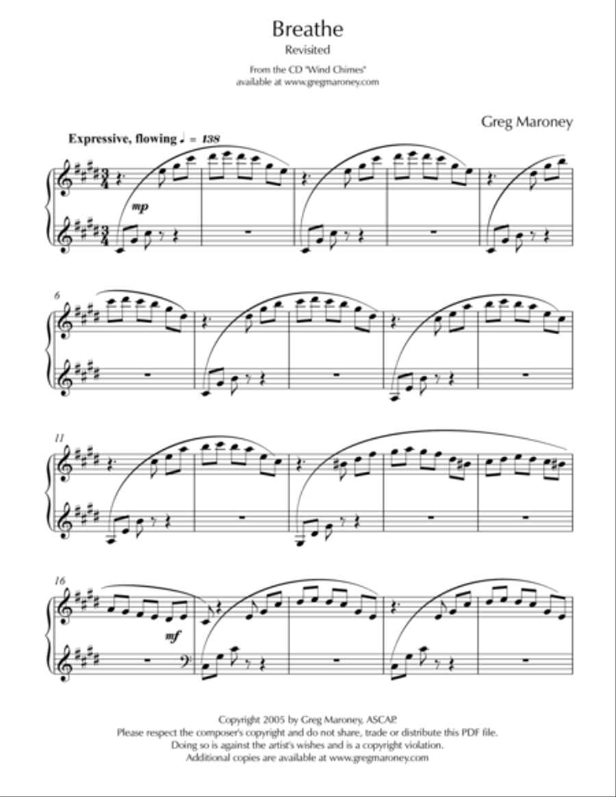 Breathe Piano Solo scores gallery preview page 1