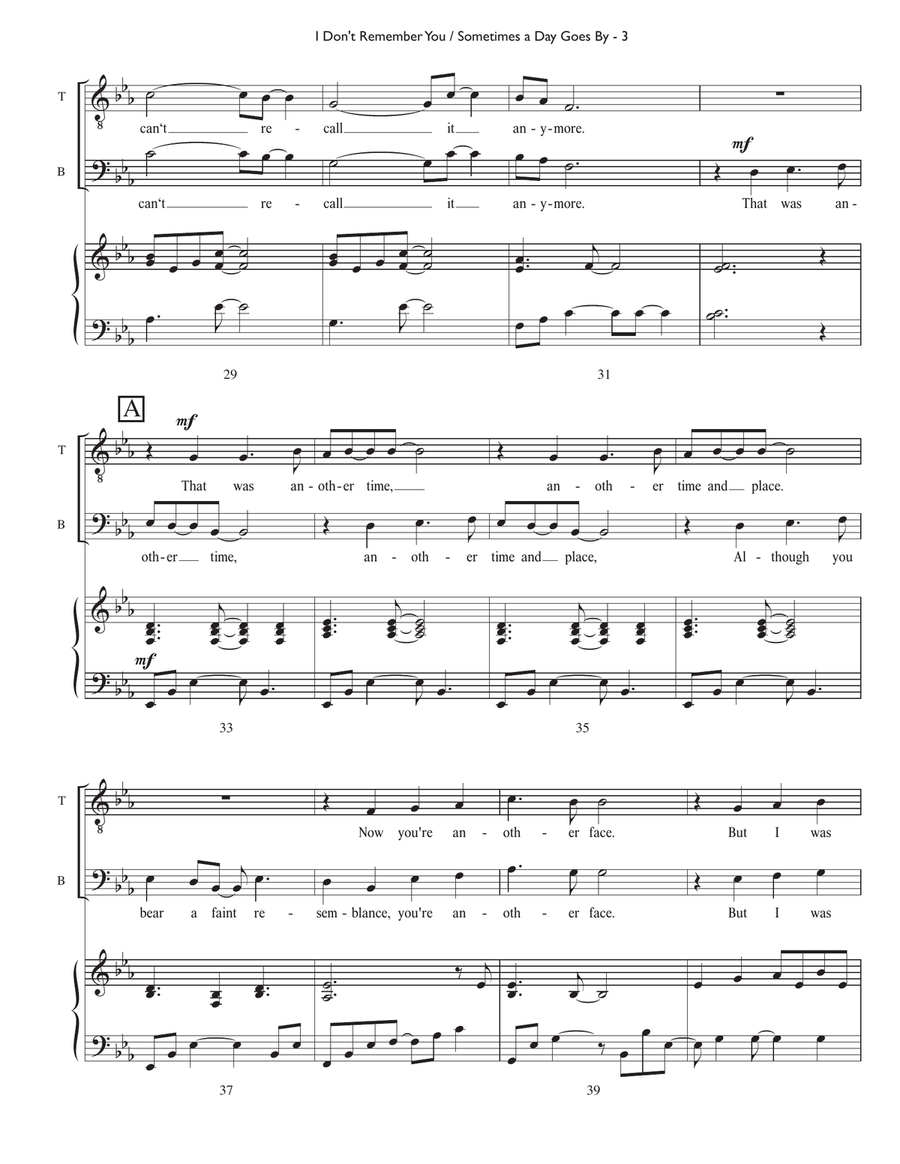 Medley: I Don't Remember You with Sometimes A Day Goes By TTBB scores gallery preview page 4