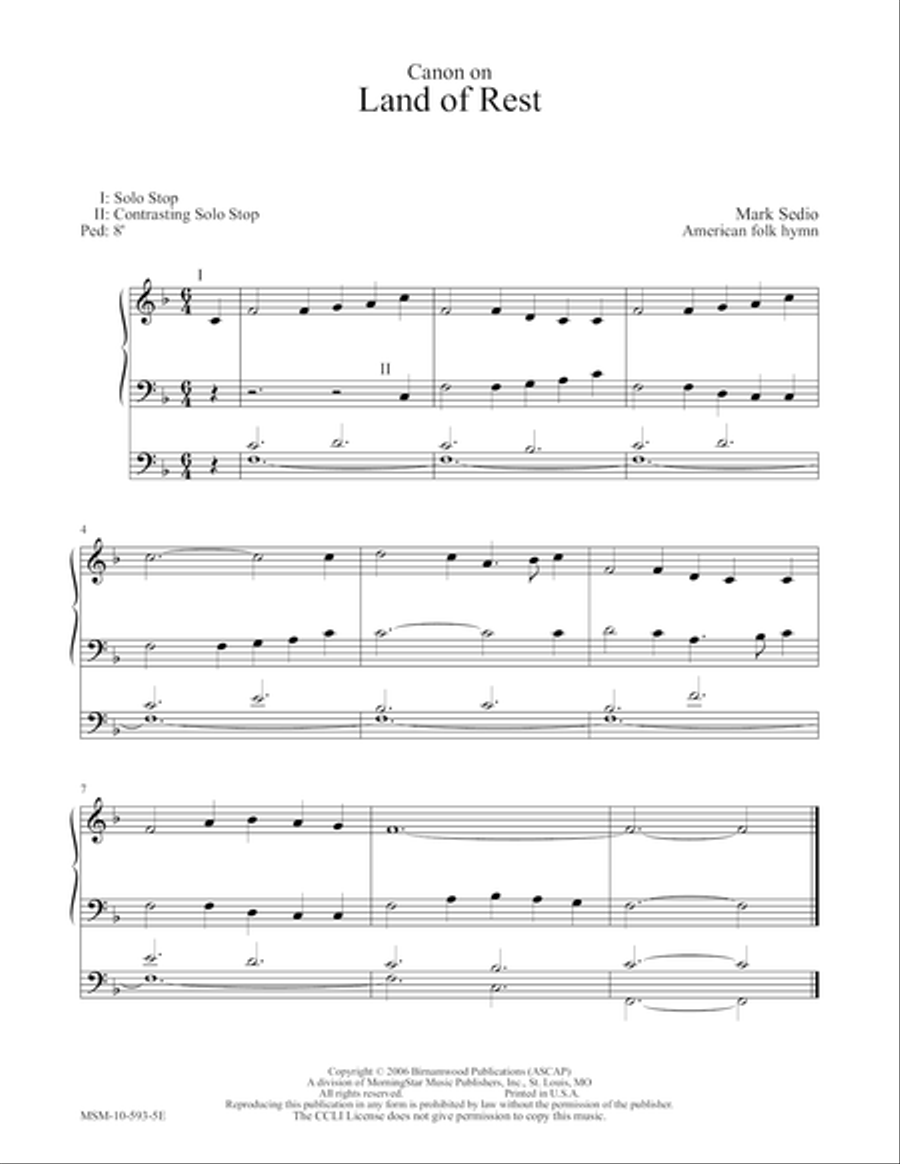Canon on Land of Rest Organ scores gallery preview page 1