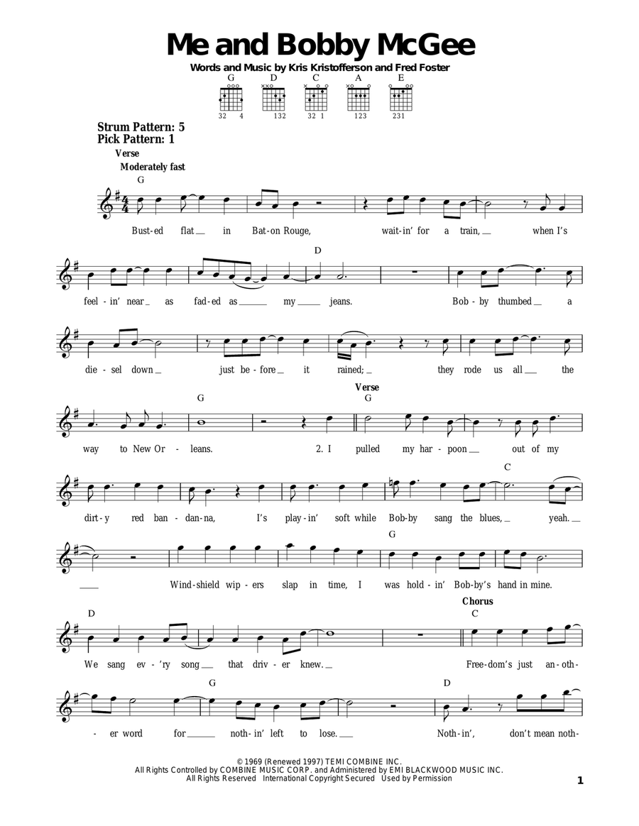 Me And Bobby McGee Acoustic Guitar scores gallery preview page 1