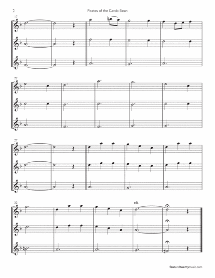 Pirates of the Carob Bean, for two or three flutes and optional piano Small Ensemble scores gallery preview page 5
