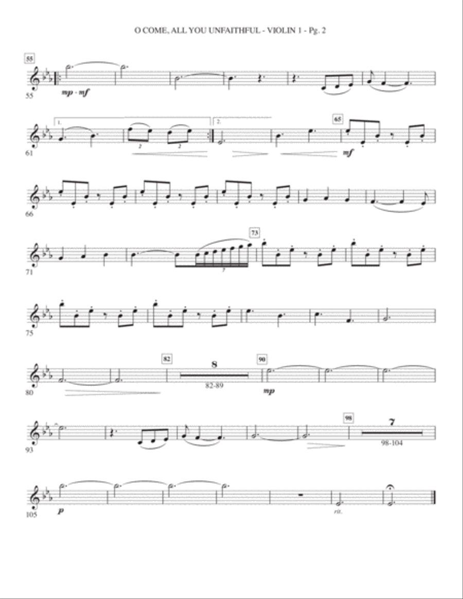O Come, All You Unfaithful (arr. Heather Sorenson) - Violin 1 Choir scores gallery preview page 2
