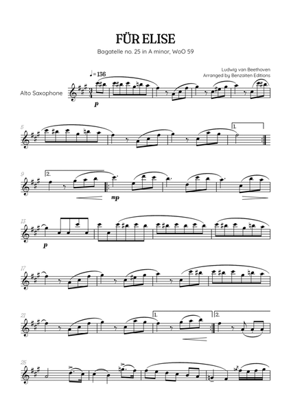 Beethoven • Für Elise / Pour Elise • saxophone sheet music image number null